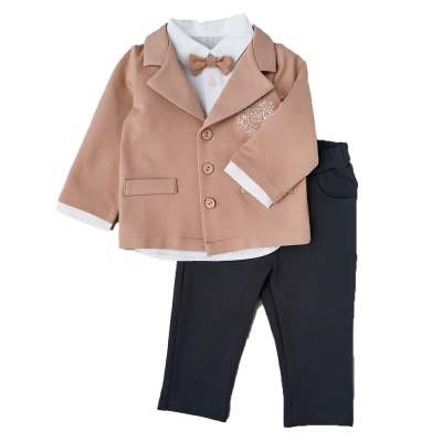 Костюм пиджак брюки рубашка для мальчика Little star 601243 бежевый графит 1